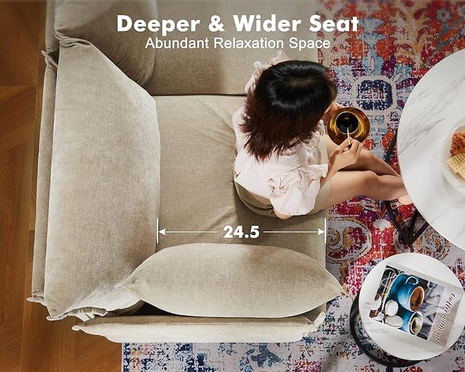 Luxury Modular Sectional Sofa, L-Shaped 3-Seat Couch with Storage Ottoman Deep Seat & Reversible Chaise Lounge Chenille Beige for Compact Spaces, Apartments, Dorm