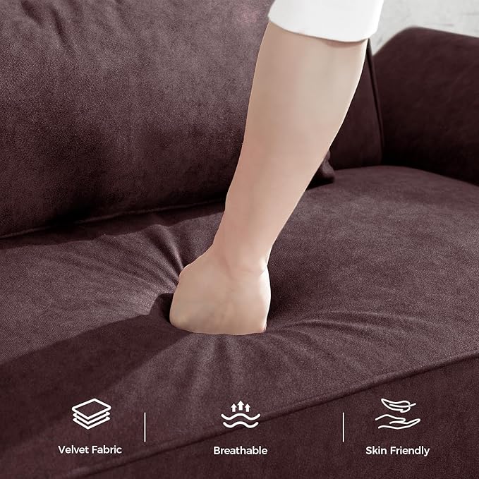 89” Futon Sofa Bed, Velvet Fabric Comfy Futon Couch Bed with 2 Square Pillows, Convertible Sleeper Sofa with Adjustable Backrest& Armrests, Modern Loveseat Sleeper for Living Room, Burgundy