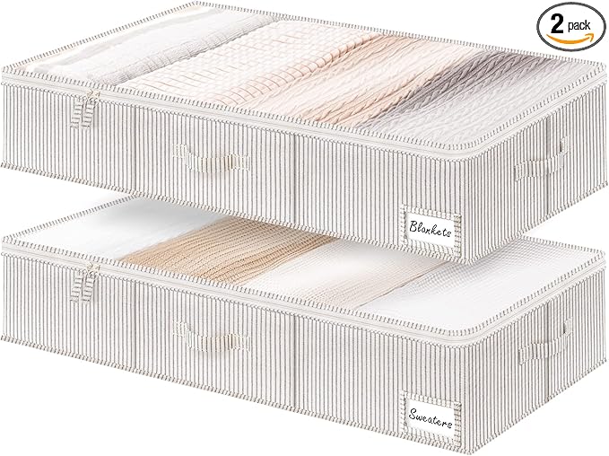 StorageWorks Extra Large Under Bed Storage Containers with Handles and Label Holder, 2 Pack Ultra-thick Fabric Underbed Bins, Closet Organizer for Clothes, Blankets, Sweater