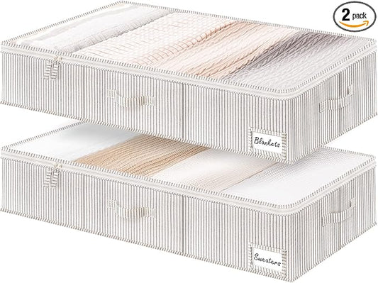 StorageWorks Extra Large Under Bed Storage Containers with Handles and Label Holder, 2 Pack Ultra-thick Fabric Underbed Bins, Closet Organizer for Clothes, Blankets, Sweater