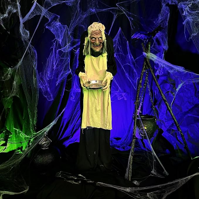 Haunted Hill Farm Life-Size Halloween Animatronic, Scary Talking Zombie Maid with Touch Activated Lights and Sounds, Battery Operated Indoor or Covered Outdoor Halloween Decorations for Home