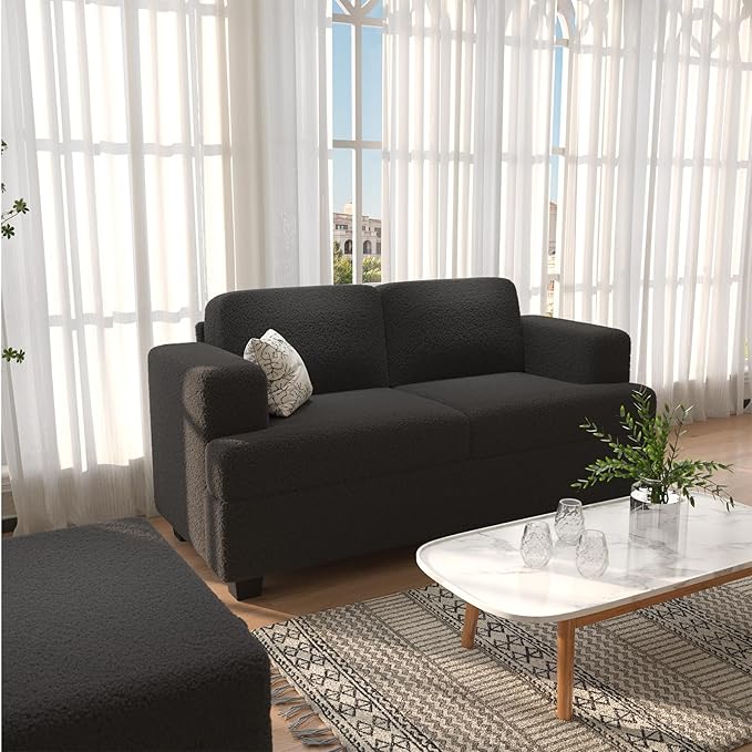 Ottoman Sofa, Modern Comfortable Ottoman with Storage Space for Living Room Apartment Lounge Sofa, Black Bouclé