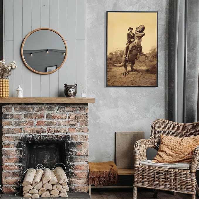 Goth Decor Antiqued Wicca Art Poster Dark Academy Dinosaur And Cowboy Canvas Wall Art Horror Posters Spooky Indoor Art Family Bedroom Office Space Decor 24X36inch Aluminum Framed