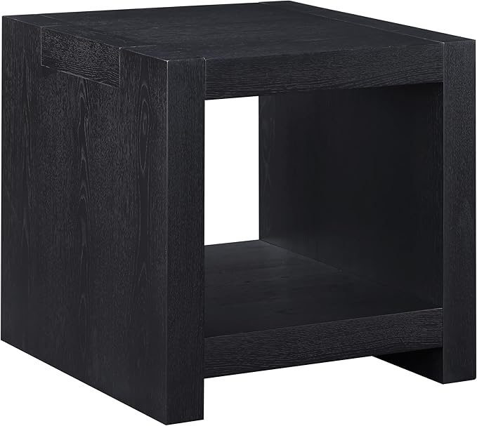 Steve Silver Furniture Aubrey Black End Table, Living Room/Bedroom, Contemporary/Modern Design, Bottom Storage Shelf, Chair Side/Media Table, 24'L x 24" W x 24" H, Black