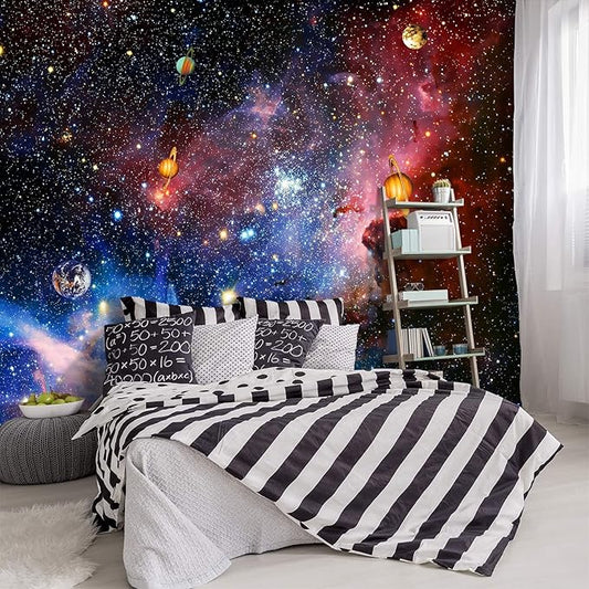 '-Galaxy Universe Planet Ceiling Fabric Wallpaper Boys Girls Nursery Starry Sky Children Bedroom Bathroom Large Mural- 160"x108"（ not Peel and Stick）