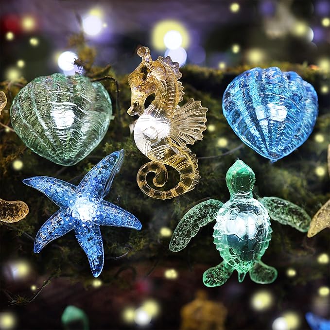 Ocean Theme String Lights Indoor Nautical Décor-USB or Battery Operated 10ft 30 LED Sea Horse Starfish Shell Décor- Twinkle Fairy Lights for Bedroom Patio Beach Wreath Christmas Decoration