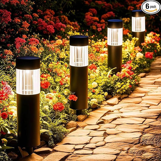 6 Pack Solar Lights Outdoor Waterproof IP65, Bright 35LM 3000K LED Pathway Lamps, Dusk to Dawn Solar Outdoor Lighting, Decorative Garden Lights for Front Porch, Entryway, Poolside, Backyard Decor