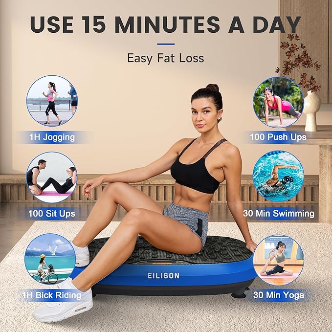 EILISON FitMax 3D XL Vibration Plate Exercise Machine - Whole Body Workout Vibration Platform w/Loop Bands - Lymphatic Drainage Machine for Weight Loss, Shaping, Wellness, Recovery