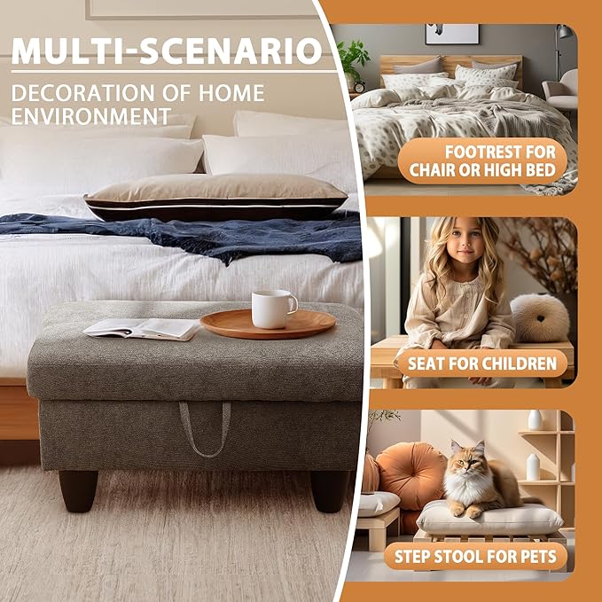 Ottoman Rectangular Storage Ottoman Bench, Flannel Footrest Stool Footstool with Lid for Living Room, Bedroom, Entryway, Dark Gray, 28.5"x19"x17.5"