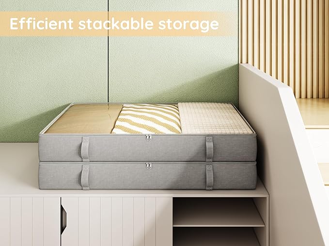 Vailando Under Bed Storage Containers, Underbed Storage Bins, 6 Inches Tall Clothes Storage Box with Sturdy Handles and Sidewalls, Foldable, Gray, 2-Pack