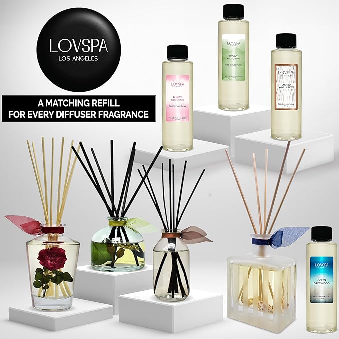 LOVSPA Reed Diffuser Set, English Garden Scented Oil Diffuser with Sticks, Home Fragrance Accessories for Bathroom Shelf Decor, Aroma Diffusers for Home or Office Desk, USA Made