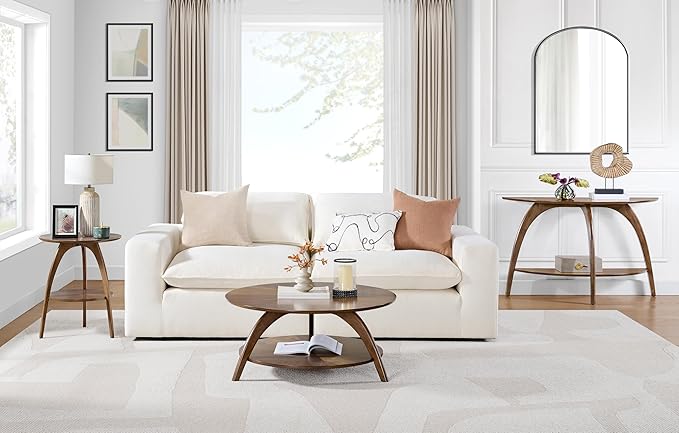 Martin Svensson Home Round Wood Walnut Brown 20" Living Room End Side Accent Table Nightstand with Storage Shelf