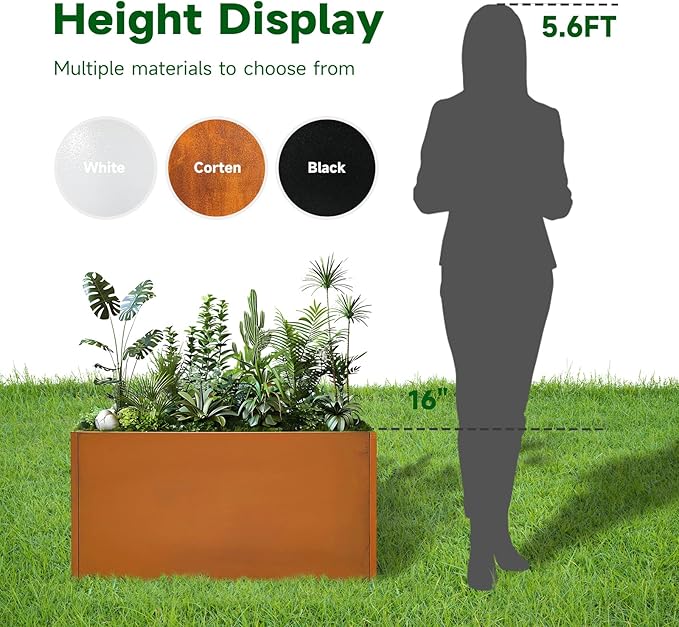 Corten Steel Corner Metal Planter Box Garden Steel Planter Pot for Patio Modern Farmhouse Rustic Design (L32 x W12 x D16, Rusted)