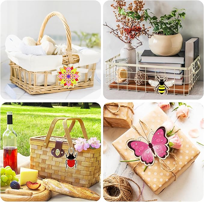 80PCS Wooden Spring Ornaments to Paint, 8 Styles DIY Blank Unfinished Wood Insect Cutouts Ornament for Crafts Hanging Decorations, Dragonfly Butterfly Flower Shape Home Decorations Gifts