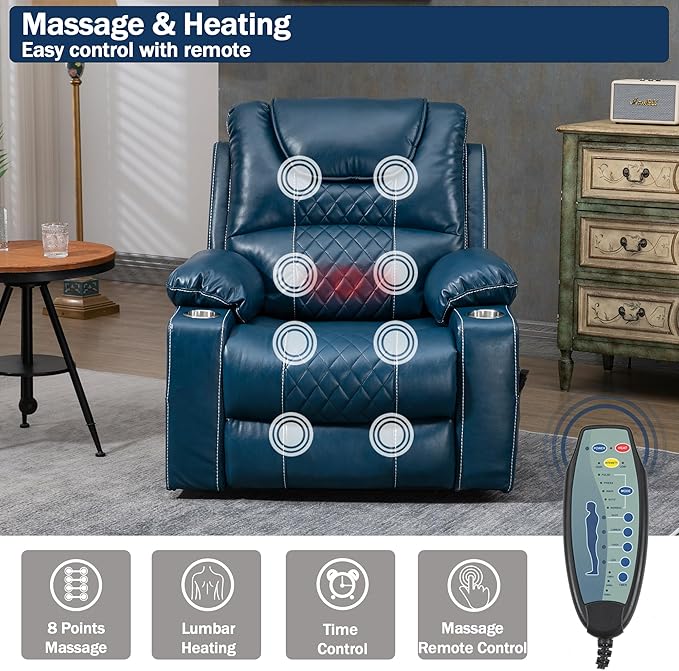 Dual Motor Power Lift Recliner Chair for Adults Elderly, Lay Flat Faux Leather Recliners with Massage Heating, Infinite Position, 2 Cup Holders, 2 Side Pockets, Up to 400LBS