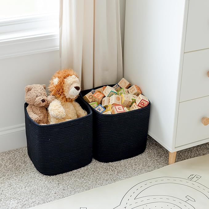 NaturalCozy Storage Cubes 11 Inch Cotton Rope Woven Baskets for Organizing, 3-Pack | Cube Storage Bin | Square Storage Baskets for Shelves Organizer, Classroom, Kids Toy Bins, Closet, Baby Nursery