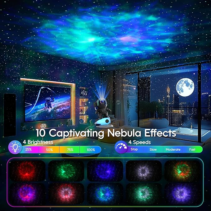 Astronaut Galaxy Projector, Star Projector Rocket Night Light for Kids Room, 360° Adjustable Magnetic Head, Bluetooth Speaker, Timer, White Noise with Remote APP Button Control Idea for Gift