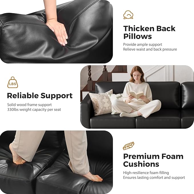 Faux Leather Oversized Accent Chair with Storage Deep Seat Single Sofa Large Reading Armchair for Living Room Bedroom Office Black Set of 2