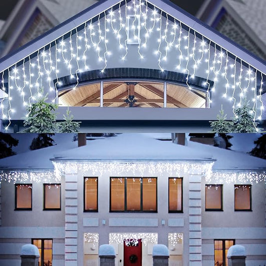 AGIRL 400 LED Icicle Lights Outdoor 32.8Ft 75 Drops Icicle Christmas Halloween Lights 8 Modes Waterproof Fairy String Lights for Indoor Bedroom Garden Wedding Porch Decoration