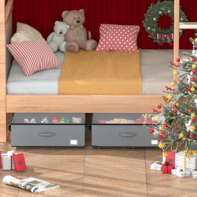 Under Bed Storage with Wheels, No Assemble Required 10 inches height Under Bed Storage bins,Large capacity Rolling Under bed Shoe Storage containers，dorm under bed storage drawers