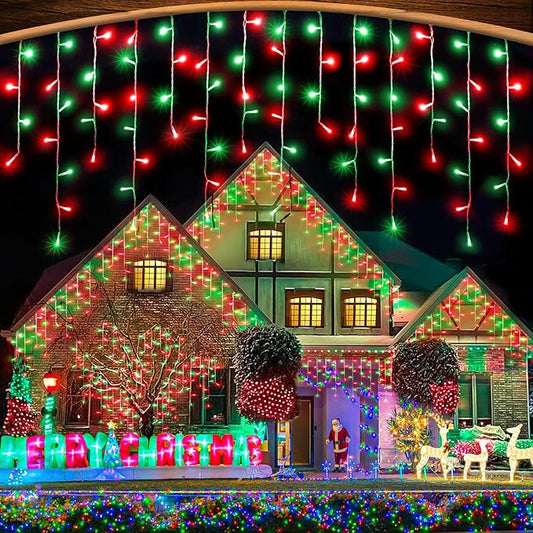 33ft Red and Green Christmas Lights, 400 LED Icicle Lights for Outside, Clear Wire Connectable Twinkle Light with 8 Modes Timer Waterproof for House Window Party Tree Holiday Patio Yard Home Decor