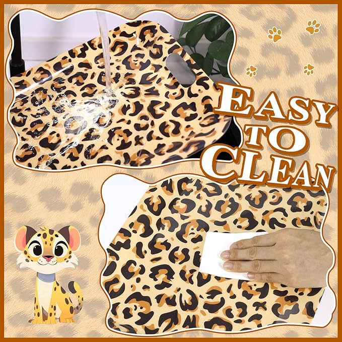 gisgfim 2Pcs Leopard Serving Trays 16.1 X 11.1 Inch Large Melamine Serving Platters with Handles, Leopard Print Food Trays Serving Dishes Snacks Dessert Plates for Cheetah Birthday Party Decorations