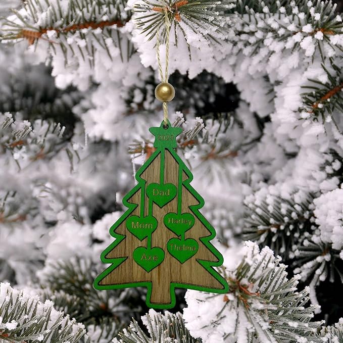 2025 Personalized Christmas Ornaments Family of 2/3/4/5/6/7/8,Custom Christmas Tree Ornaments Deorations with Names,Customized Xmas Ornament Tree Deorations,Personalized Wooden Ornament Gifts