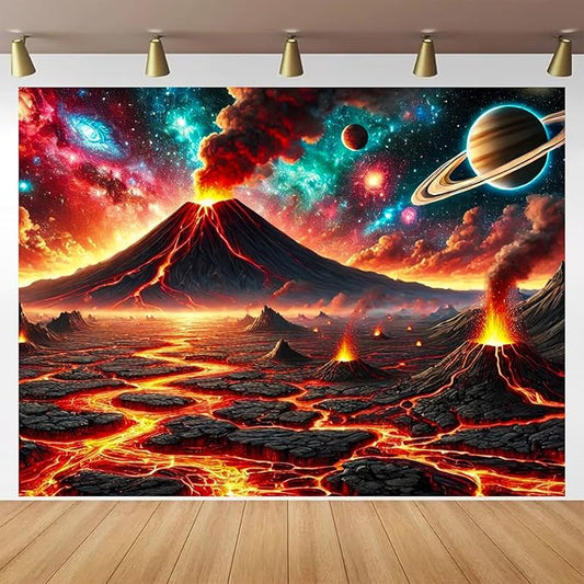 BlissYard Volcanic Planet Lava Landscape UV Black Light Tapestry 78x59 Inches Art Color Neon Light Background Bedroom Living Room Wall Party Decoration Outer Space Earthcore Molten Galaxy Decor
