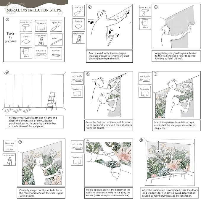 AFZEVEB-Tropical Jungle Wallpaper Botanical Large Floral Wall murals for Bedroom 114"x74" (Not Peel and Stick)