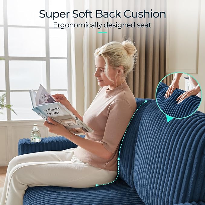 LINSY HOME Loveseat Sofa with Storage - Comfy Plush Corduroy 2 Seater Sofa with USB Charging & Cup Holders, Deep Seat Love Seat for Small Spaces Living Room Bedroom Apartment, Blue