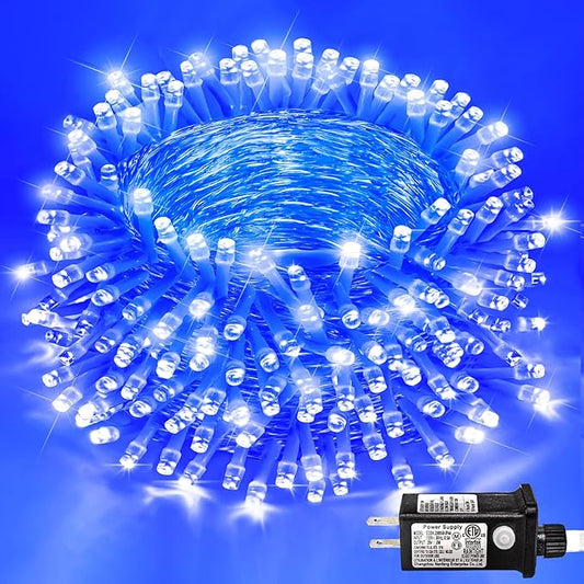 132FT 400 LED Blue String Lights Indoor, 8 Modes Clear Wire Blue Christmas Lights Outdoor Indoor, Plug in Waterproof Fairy String Lights for Christmas Bedroom Tree Decorations