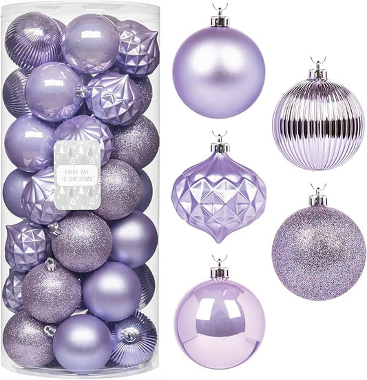 Every Day is Christmas Ornaments, Shatterproof Christmas Tree Ornament Set, Christmas Balls Decoration 35 Count (2.75"/70mm, Lilac Purple)