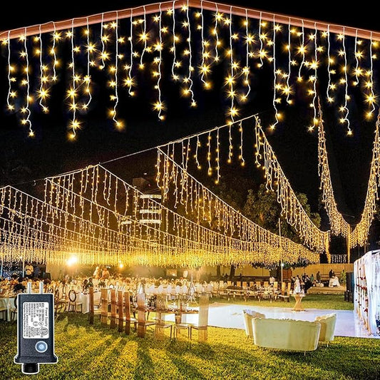 99ft Icicle Lights for Outside, Warm White Christmas Outdoor Indoor, 1216 LED Twinkle Strings with 228 Drops for Thanksgiving Room Home Wall Bedroom Window Decorations