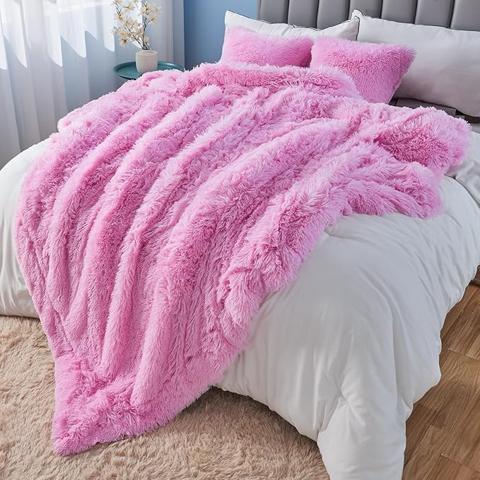 GONAAP Fuzzy Faux Fur Throw Blanket Twin Size Light Pink Super Soft Cozy Plush Fuzzy Shaggy Blanket for Couch Sofa Bed (Light Pink, Twin(60"x80"))