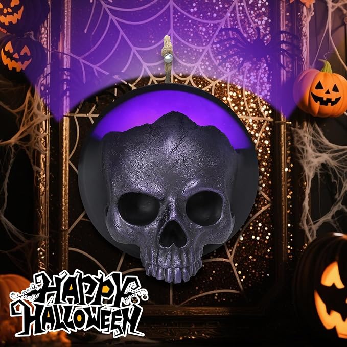 Halloween Skull Decorations, Gothic Skeleton Head Hanging Wall Decor, Resin Creepy Skull Led Lights for Indoor Halloween Party Home Decorations