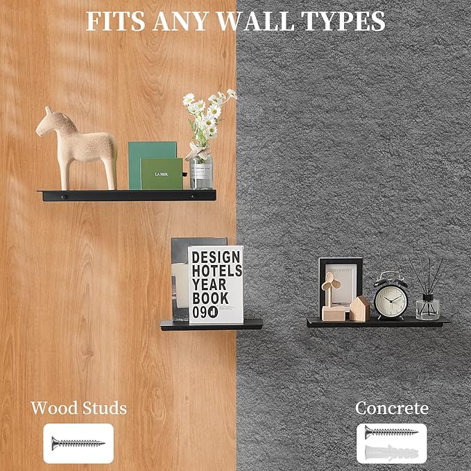 JOOM Metal Floating Shelf, 12" Black Shelf, Small Display Shelf for Wall Storage