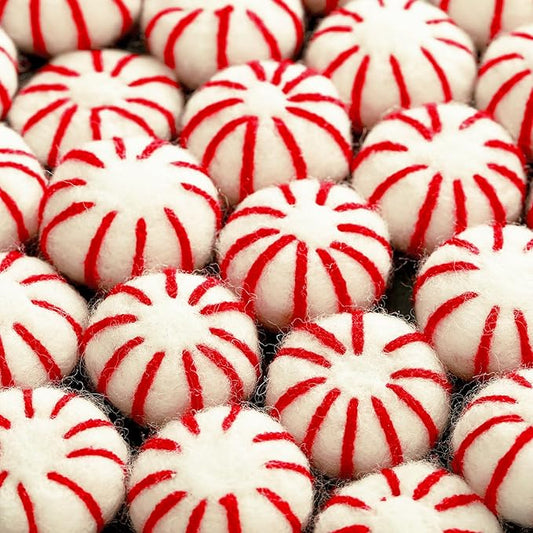 36 Pcs Felt Peppermint Decoration Christmas Wool Peppermints Christmas Arts Crafts Supplies, DIY Garland for Tree Home Vase Filler Decoration(Red)