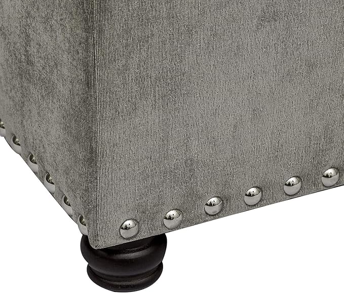 Joveco Storage Ottoman Foot Rest Stool, 24" Velvet Footstool Bench for Living Room Bedroom, Light Grey