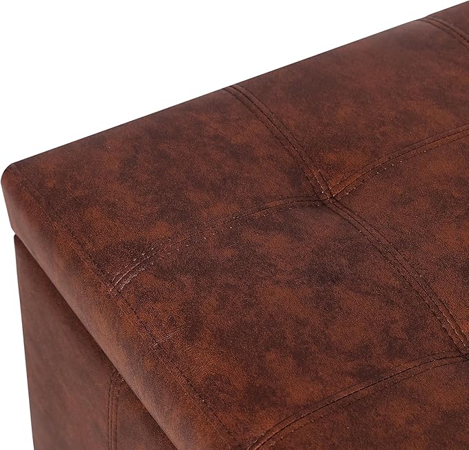 Joveco 51 Inch Storage Ottoman Bench,Tufted Leather Storage Bench for Bedroom (51”,Brown)