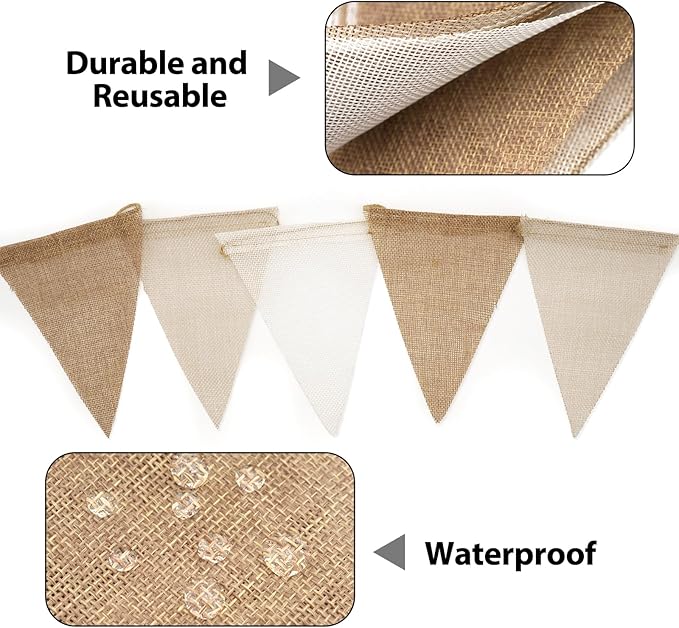 G2PLUS Pre-Strung Burlap Pennant Banner, 39Ft Linen Triangle Flag Bunting, 36pcs Pennant Banner Bunting Garland for Birthday, Wedding, Camping, Rustic Boho Theme Party Decorations
