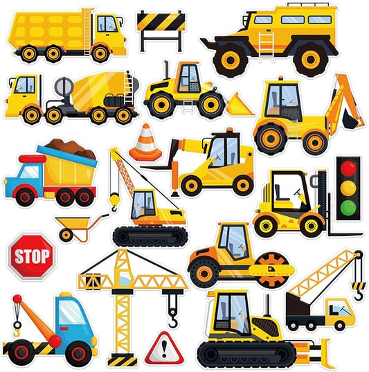 Tevxj Construction Vinyl Gel Clings, 20 Pcs Yellow & Black Transportation Stickers for Kids, Reusable Wall & Window Decor, Airplane, Truck Decals, Party Supplies