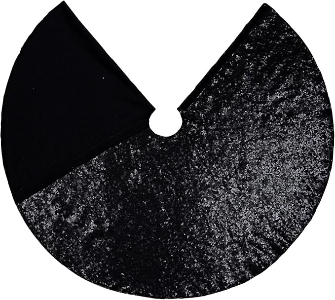 Eternal Beauty Christmas Tree Skirt, 24 Inch Black Halloween Sequin Tree Skirt Small Xmas Tree Skirt for Christmas Tree Decorations