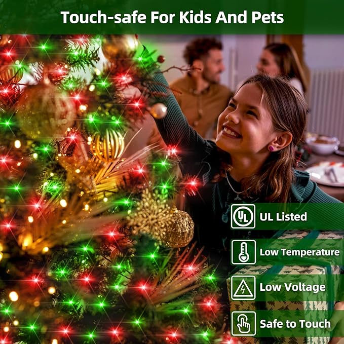 300LED Christmas Lights Outdoor Indoor Use, 12 Lighting Modes 75ft Christmas Tree Lights with Timer, Dimmable Red & Green LED StringLights Waterproof for Yard Tree Wedding Party Holiday Red & Green