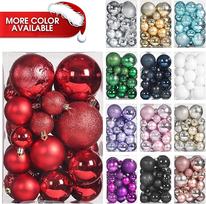41PCS Christmas Ball Ornaments for Christmas Tree Decorations, Xmas Tree Red Shatterproof Ball Ornaments with Hanging Loop for Holiday and Party Decoration