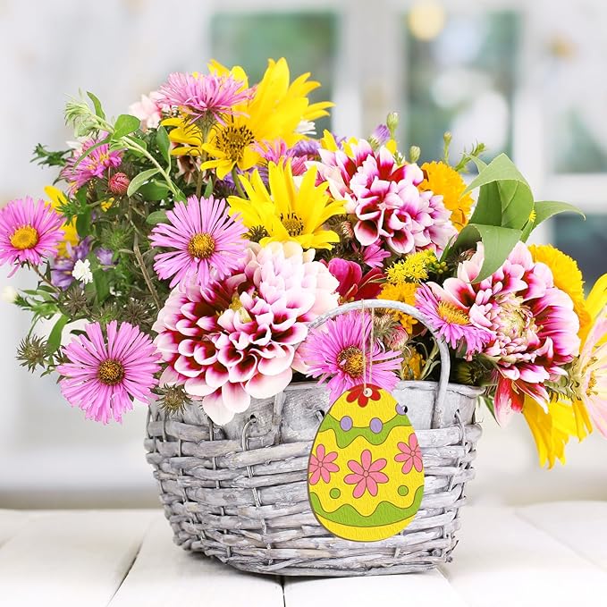 80PCS Wooden Easter Ornaments to Paint, 10 Styles DIY Blank Unfinished Wood Cutouts Ornament for Crafts Hanging Decorations, Egg Rabbit Bunny Butterfly Flower Happy Easter