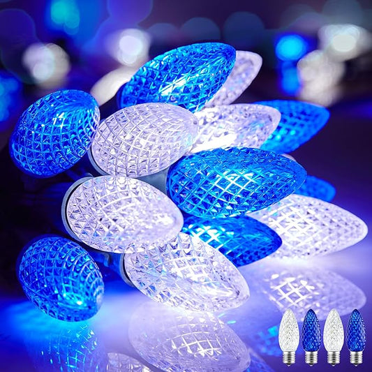 Minetom 100 Feet Led Christmas Lights,Blue White C9 Christmas String Lights Outdoor, 100 Strawberry Bulbs Connectable UL Certified for Indoor Outdoor Roofline Patio Holiday Party Backyard Xmas Decor