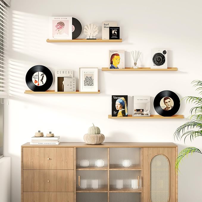 Picture Ledge Shelf for Wall, Floating Shelves Set of 4, 36 Inch Long Nursery Book Shelves for Toys Storage, Kids Bookshelf Wall Mounted for Books Photo Frames, Oak