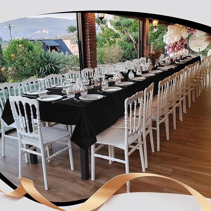 Goodluck 54 Inch X 300 Feet Plastic Table Cloths with Cutter Box, Black Disposable Table Cover Roll, Plastic Tablecloth for Party, Banquet, Wedding, Birthday, Anniversary