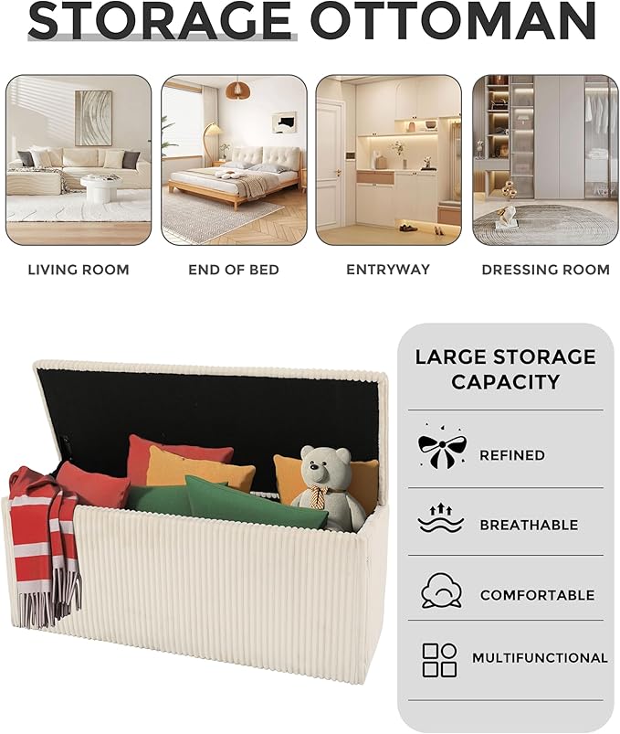 SUN TIME 42" Foldable Velvet Ottoman Bench with Storage，Large Capacity End of Bed Chest, Soft Cushion Seat, Toy & Blanket Organizer, Footrest for Bedroom, Living Room, Entryway, Apartment