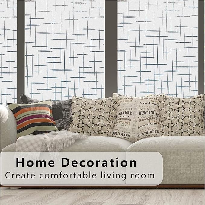Finnez Frosted Window Film Non-Adhesive, Frosting Privacy Film for Glass Windows, Self Static-Cling Decorative Window Cling for Home Office UV Protection Cross Pattern 11.8 x 78.7 inches
